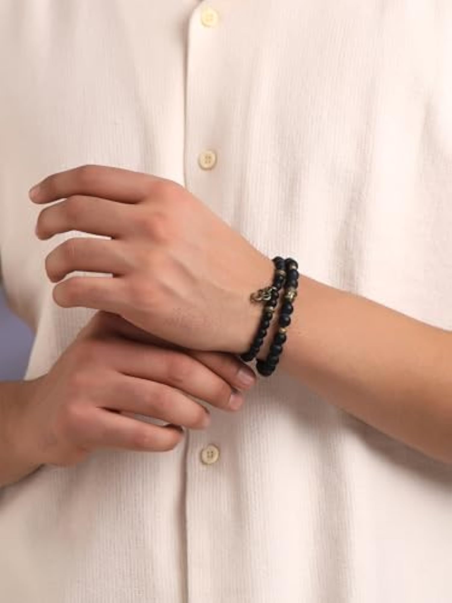 Men's Onyx Charm Bracelet with Buddha Beads